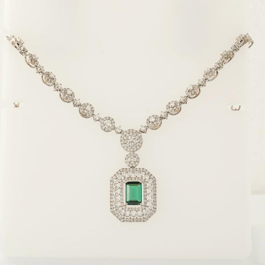 Halo Emerald Diamond Necklace
