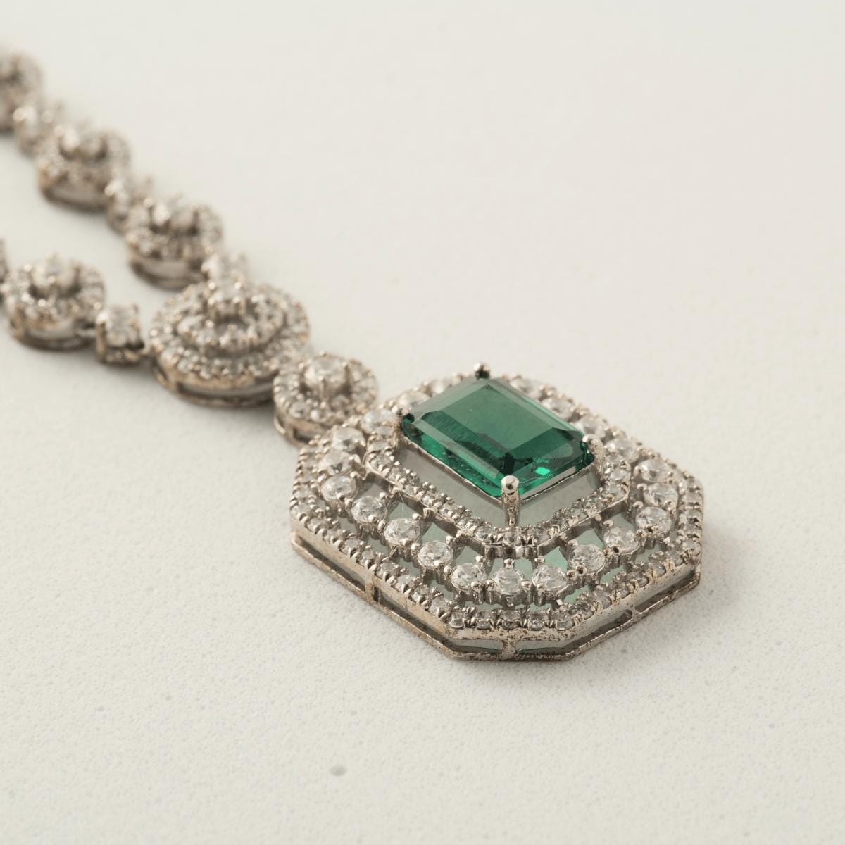 Halo Emerald Diamond Necklace