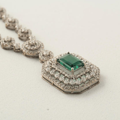 Halo Emerald Diamond Necklace