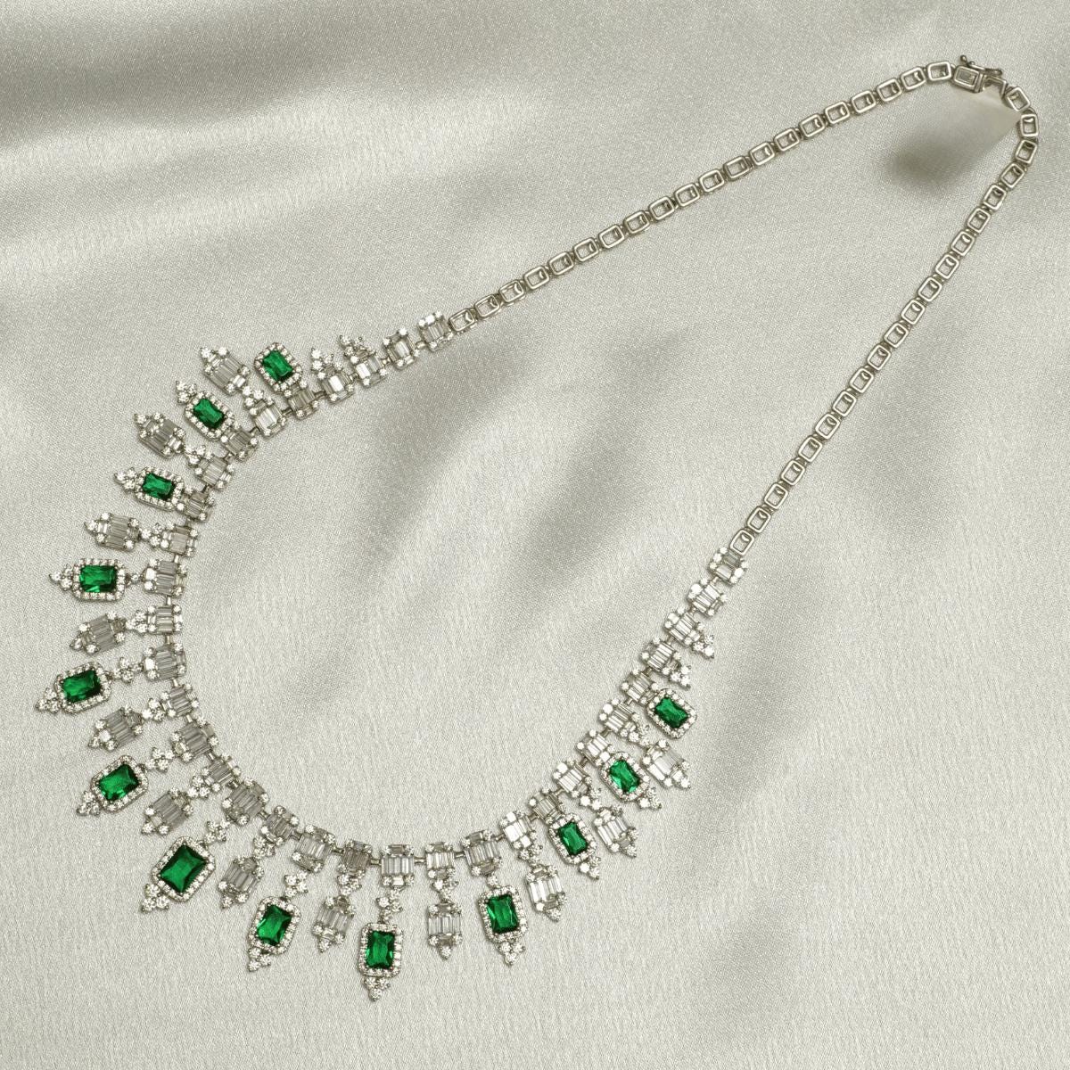 Halo Emerald Diamond Drop Necklace