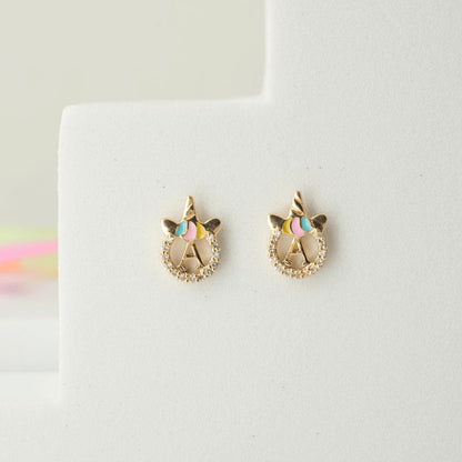 Unicorn Initial Diamond Kids Stud Earrings