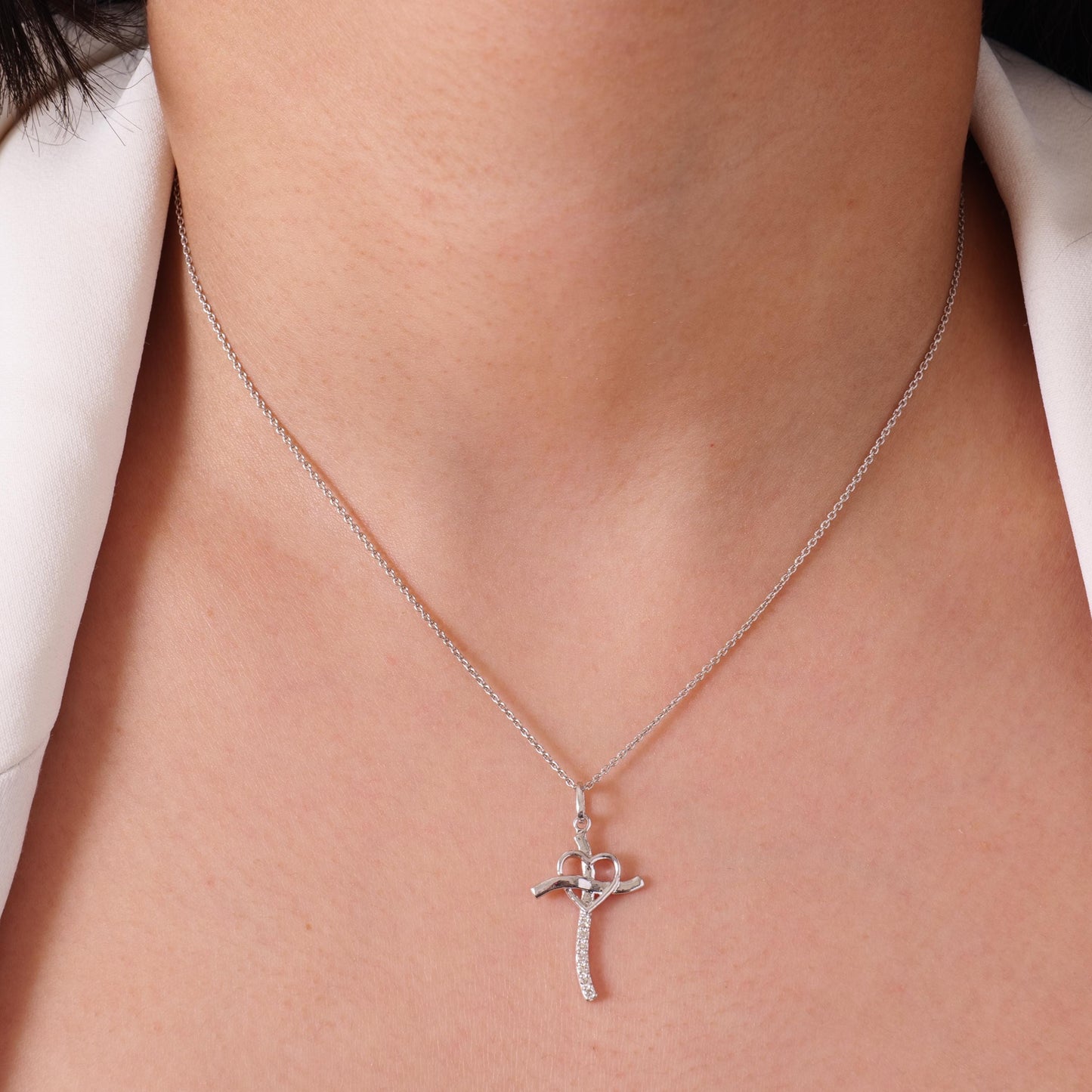 Diamond Heart Cross Pendant