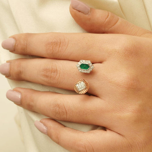 Hexagonal Open Cuff Diamond Ring