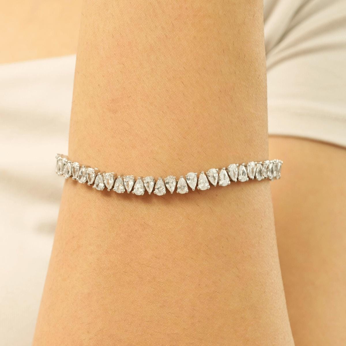 Pear Natural Diamond Stackable Tennis Bracelet