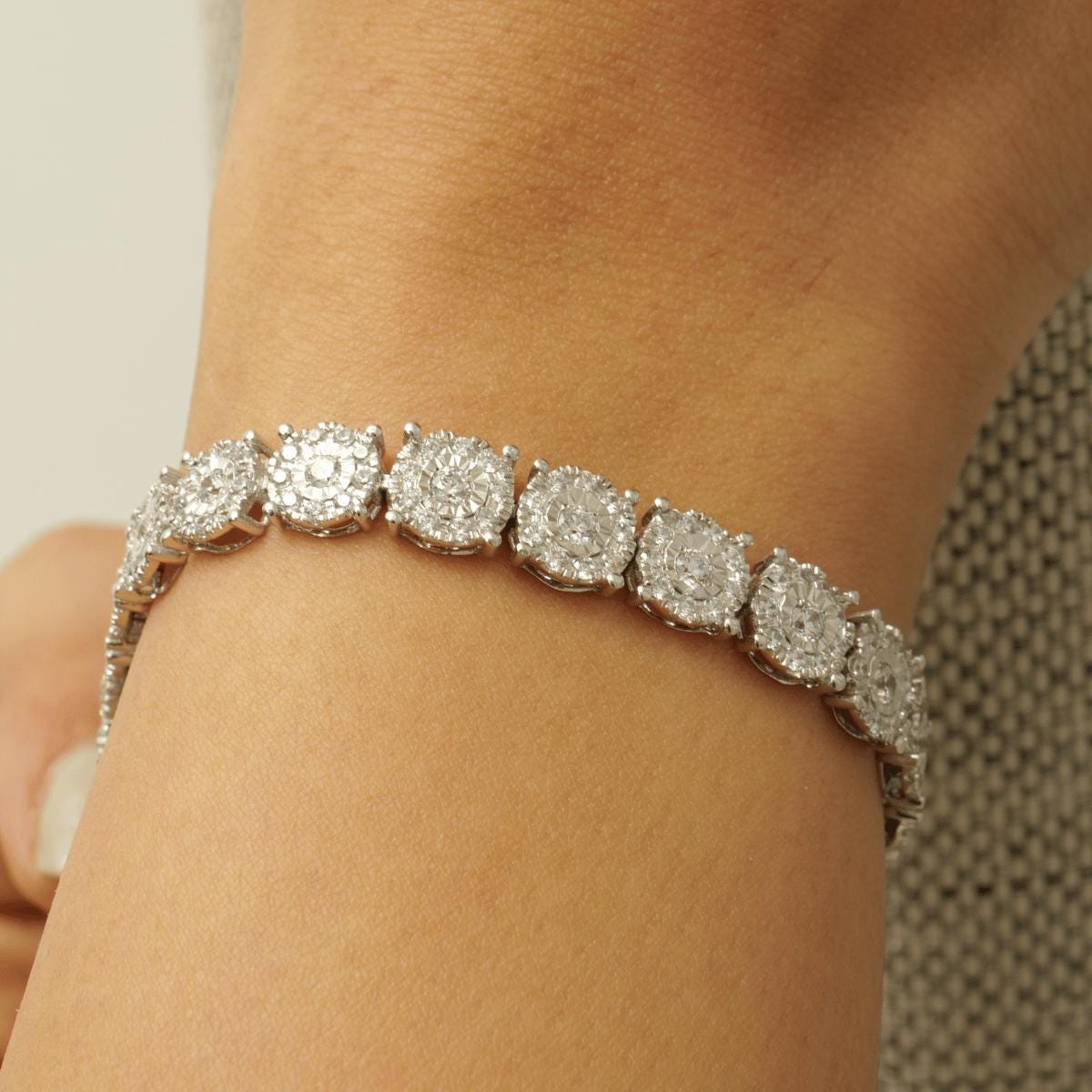 Floral Cluster Natural Diamond Tennis Bracelet