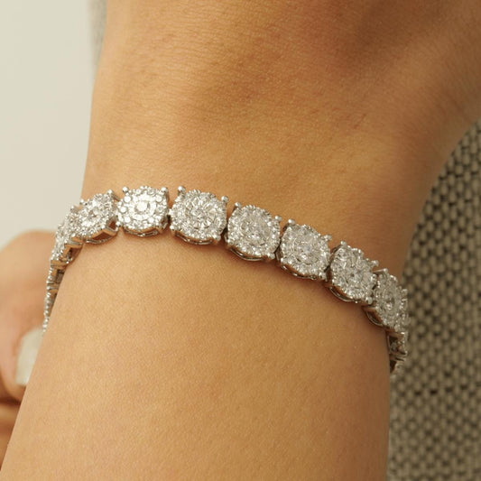 Floral Cluster Natural Diamond Tennis Bracelet