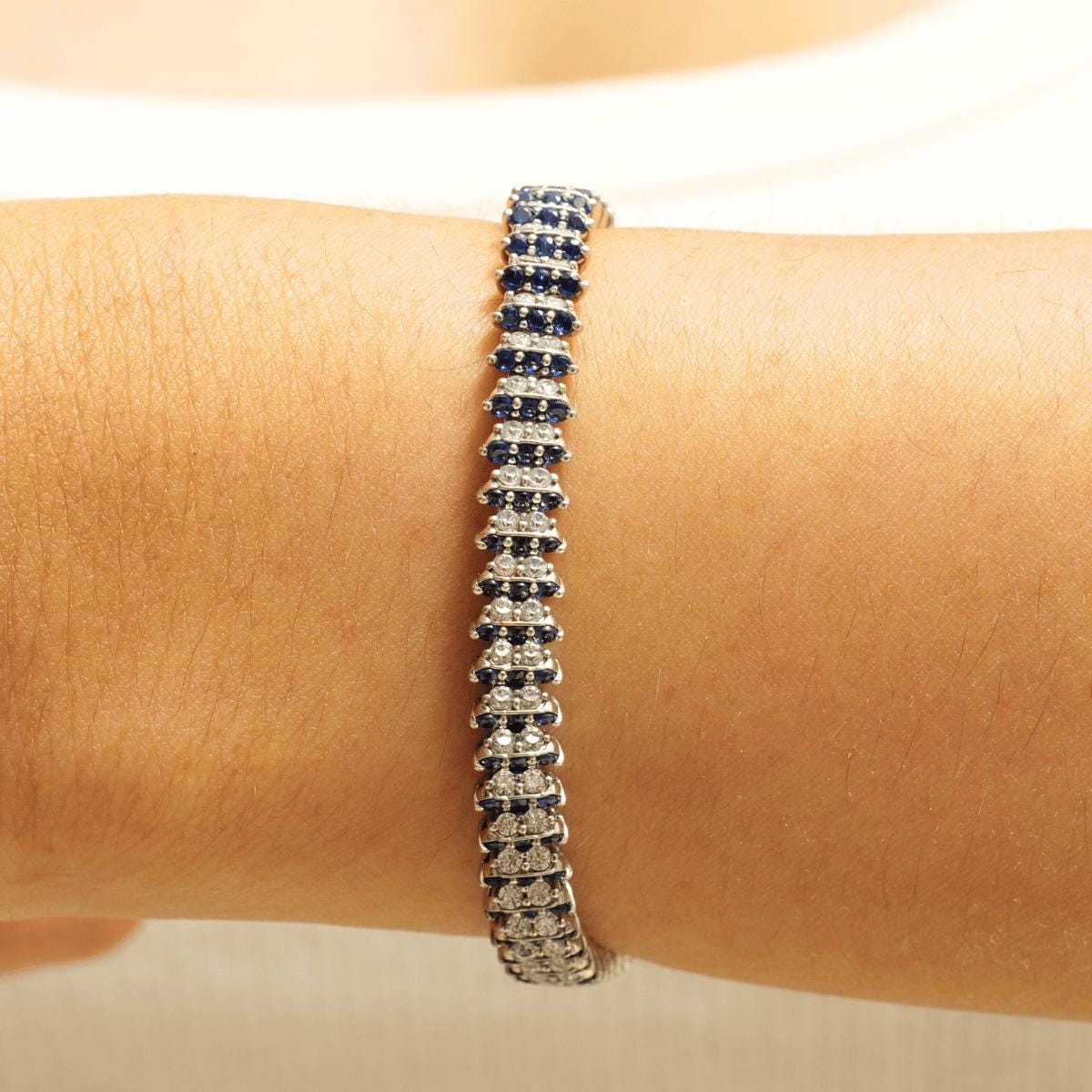 Blue Sapphire Natural Diamond Wedding Tennis Bracelet