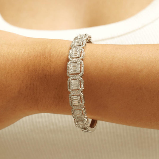 Square Halo Natural Diamond Bridal Bracelet