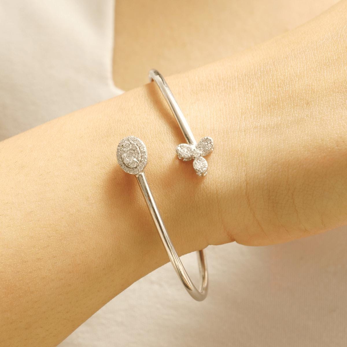 Floral Natural Diamond Open Cuff Bracelet