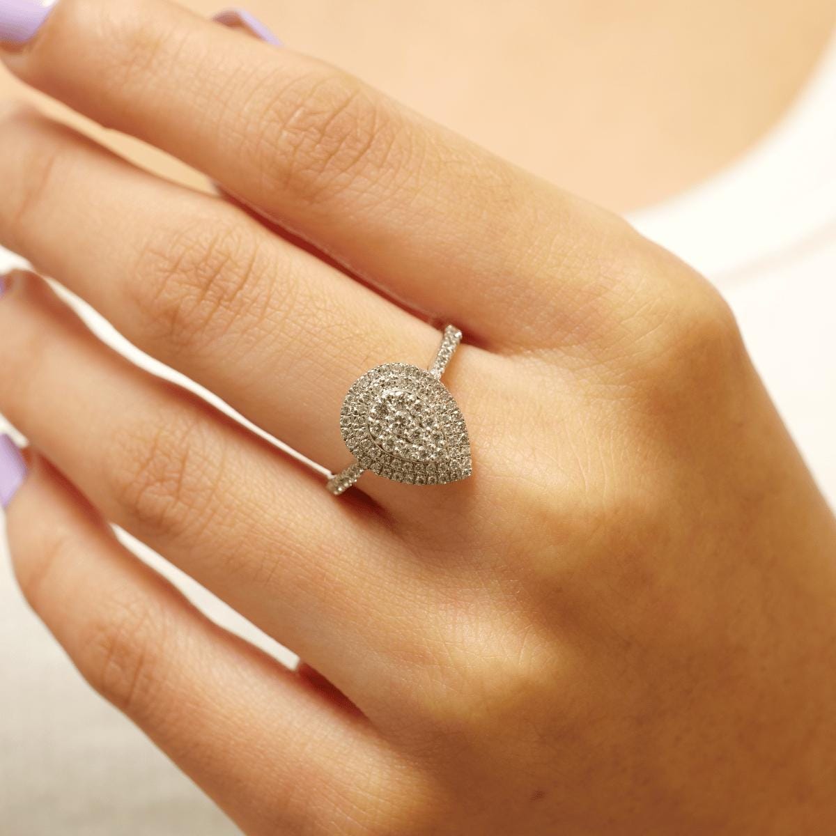 Teardrop Halo Natural Diamond Ring
