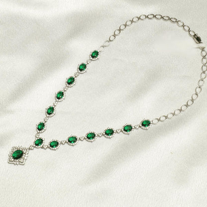 Halo Oval Emerald Diamond Necklace