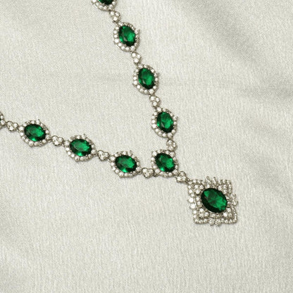 Halo Oval Emerald Diamond Necklace