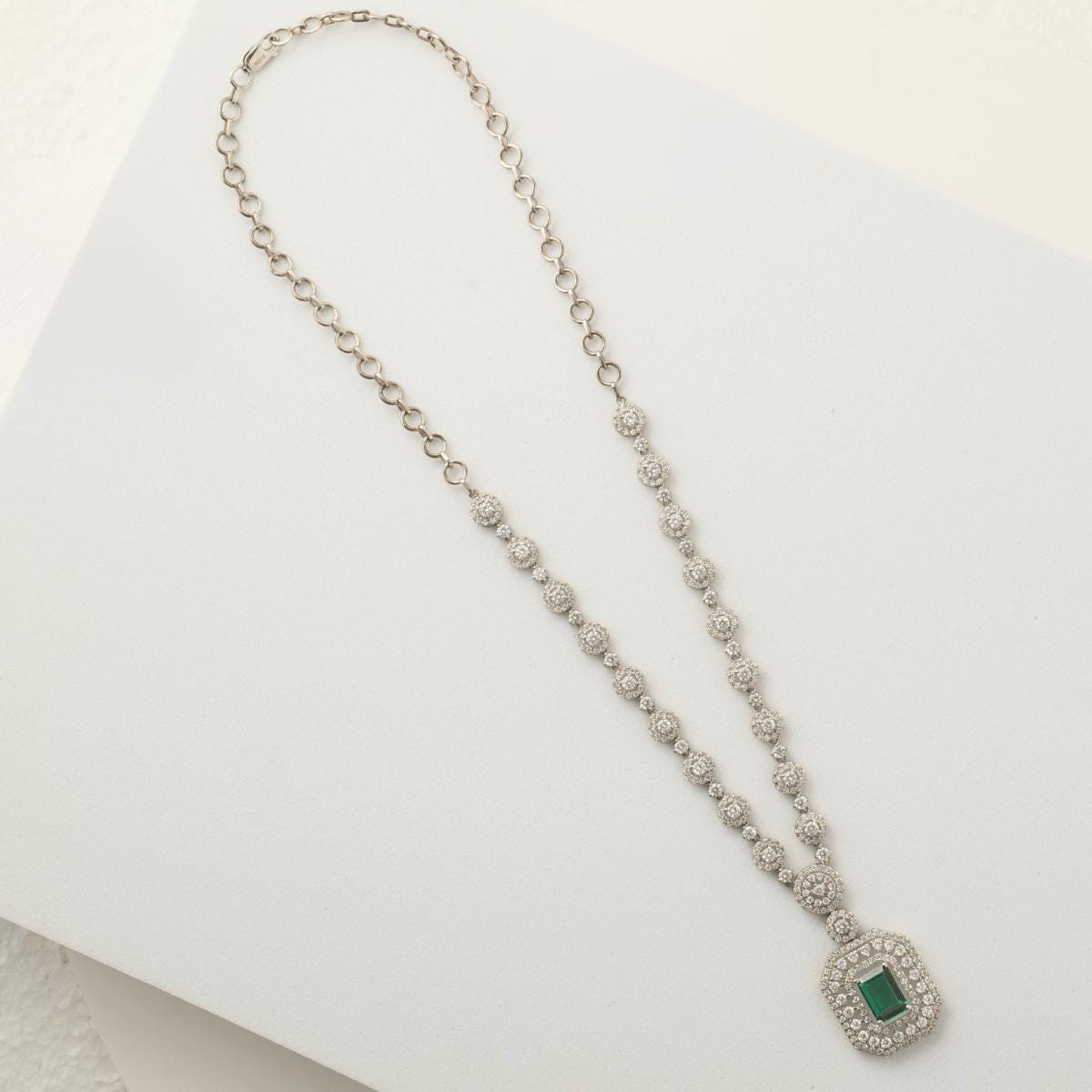 Halo Emerald Diamond Necklace