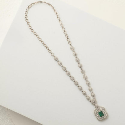 Halo Emerald Diamond Necklace