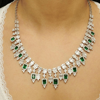 Halo Emerald Diamond Drop Necklace
