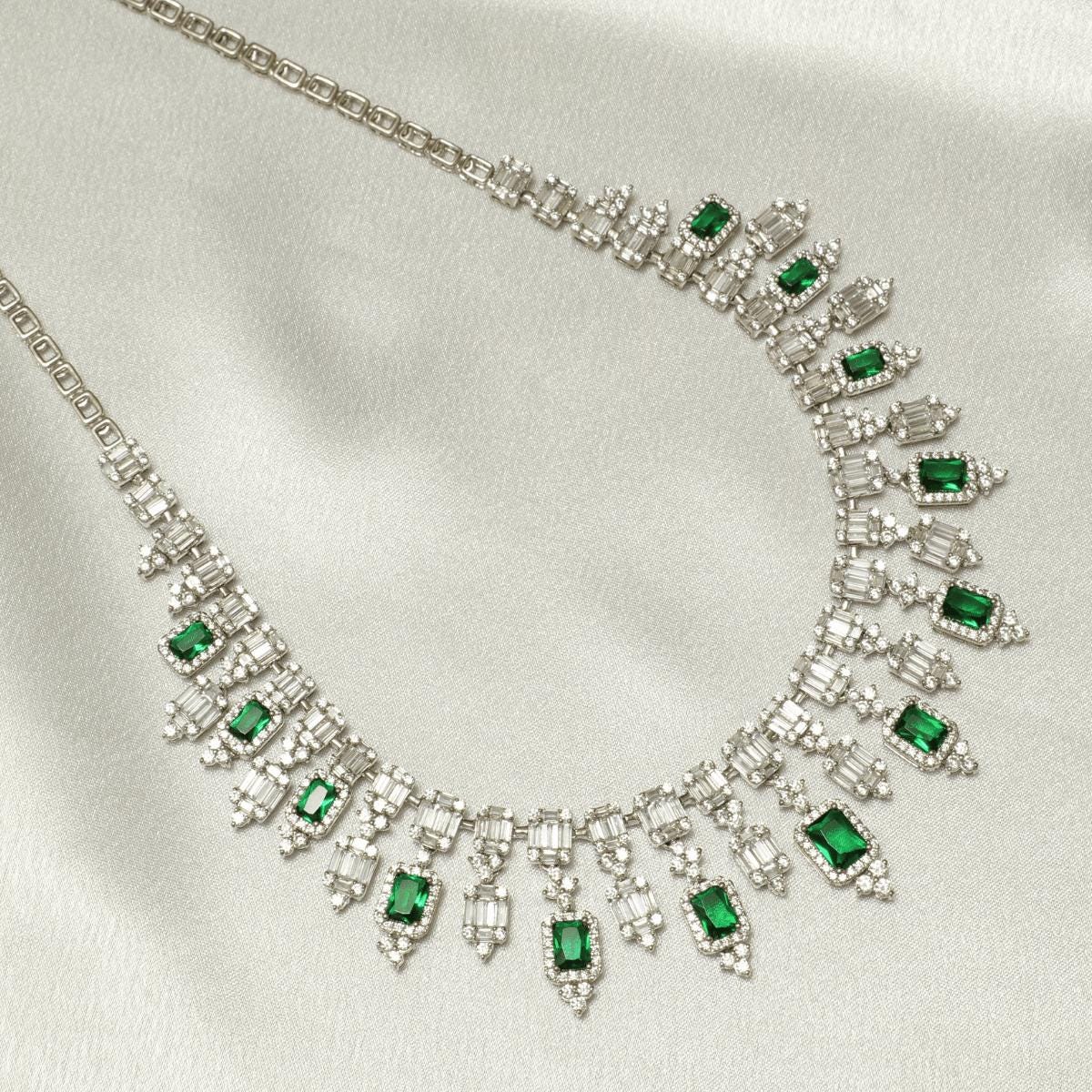 Halo Emerald Diamond Drop Necklace