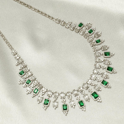 Halo Emerald Diamond Drop Necklace