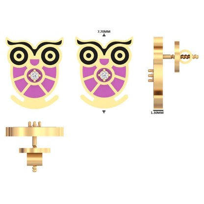 Owl Diamond Kids Stud Earrings