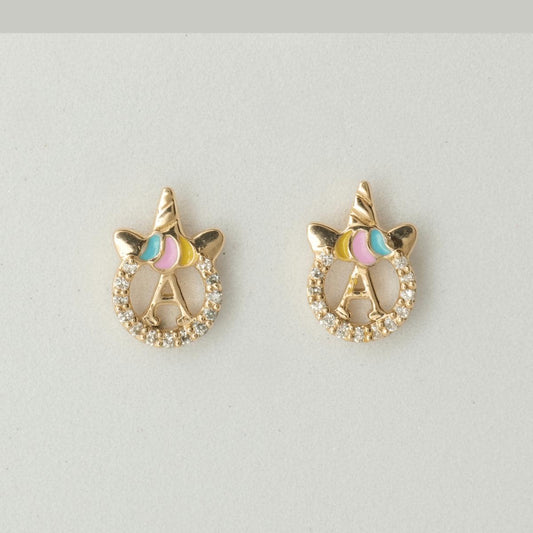 Unicorn Initial Diamond Kids Stud Earrings