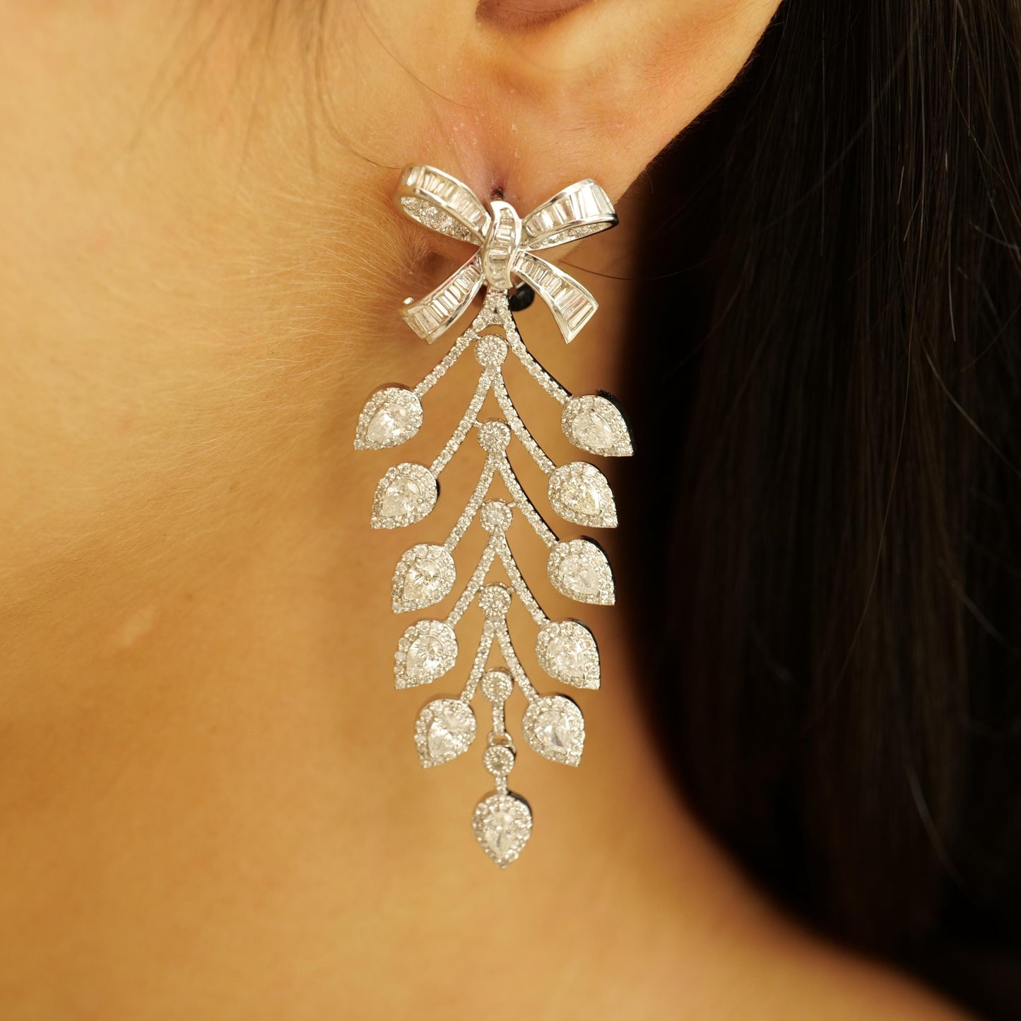 Bow Leaf Diamond Dangle Earrings