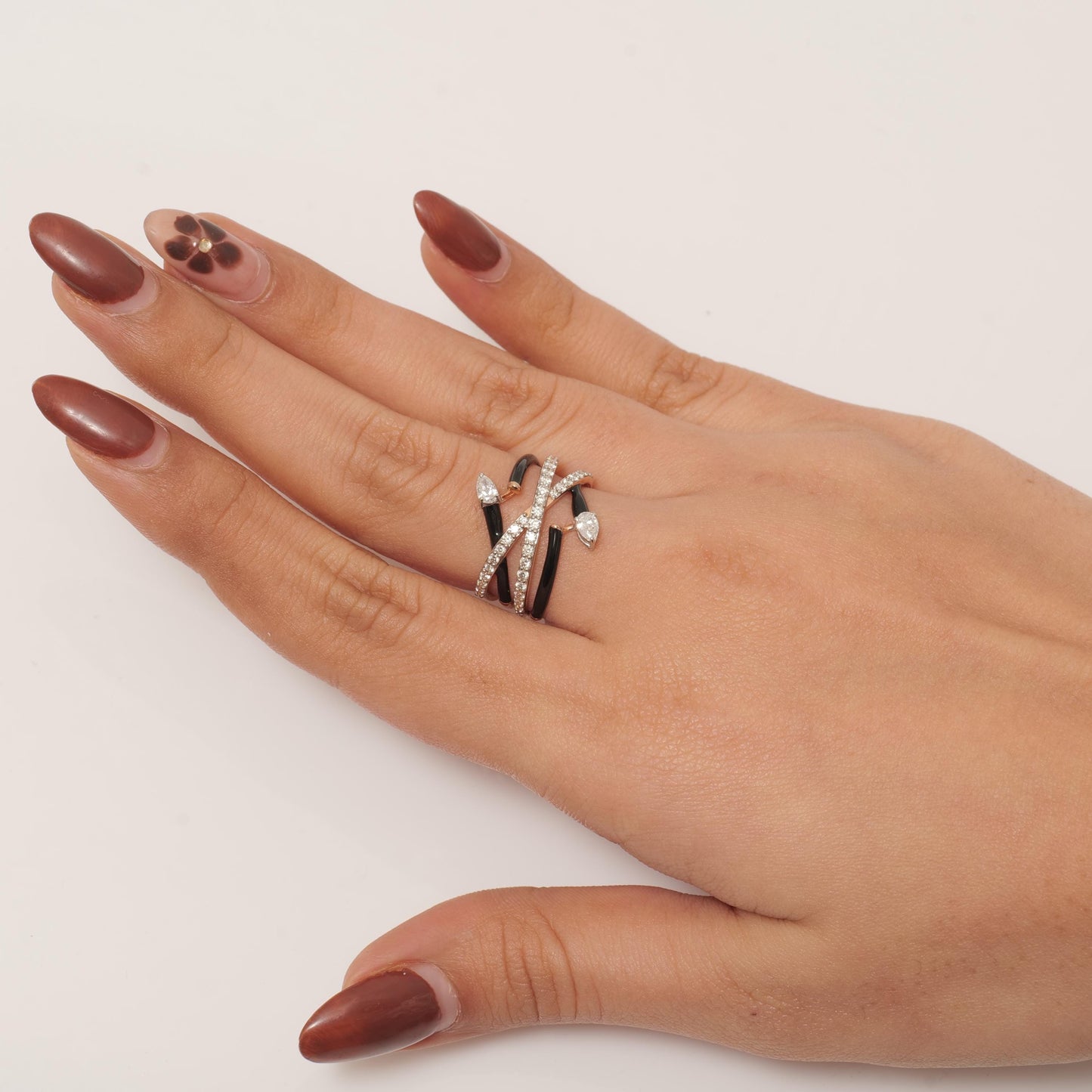 Criss Cross Enamel Natural Diamond Ring