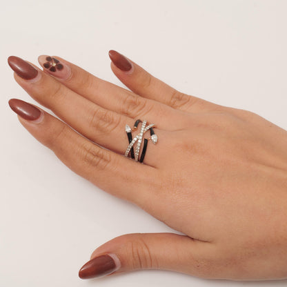 Criss Cross Enamel Natural Diamond Ring