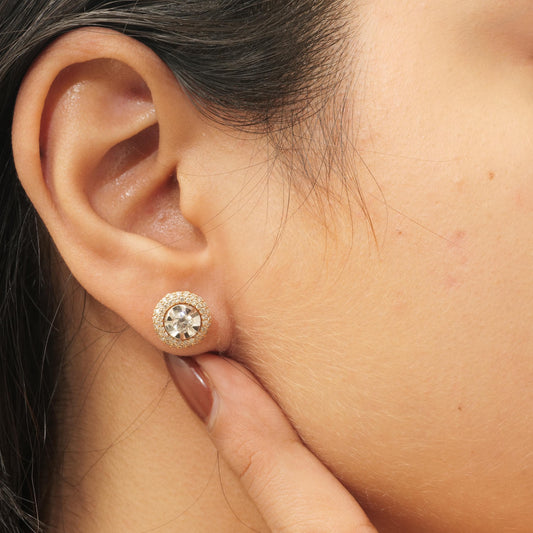 Solitaire Halo Natural Diamond Stud Earring