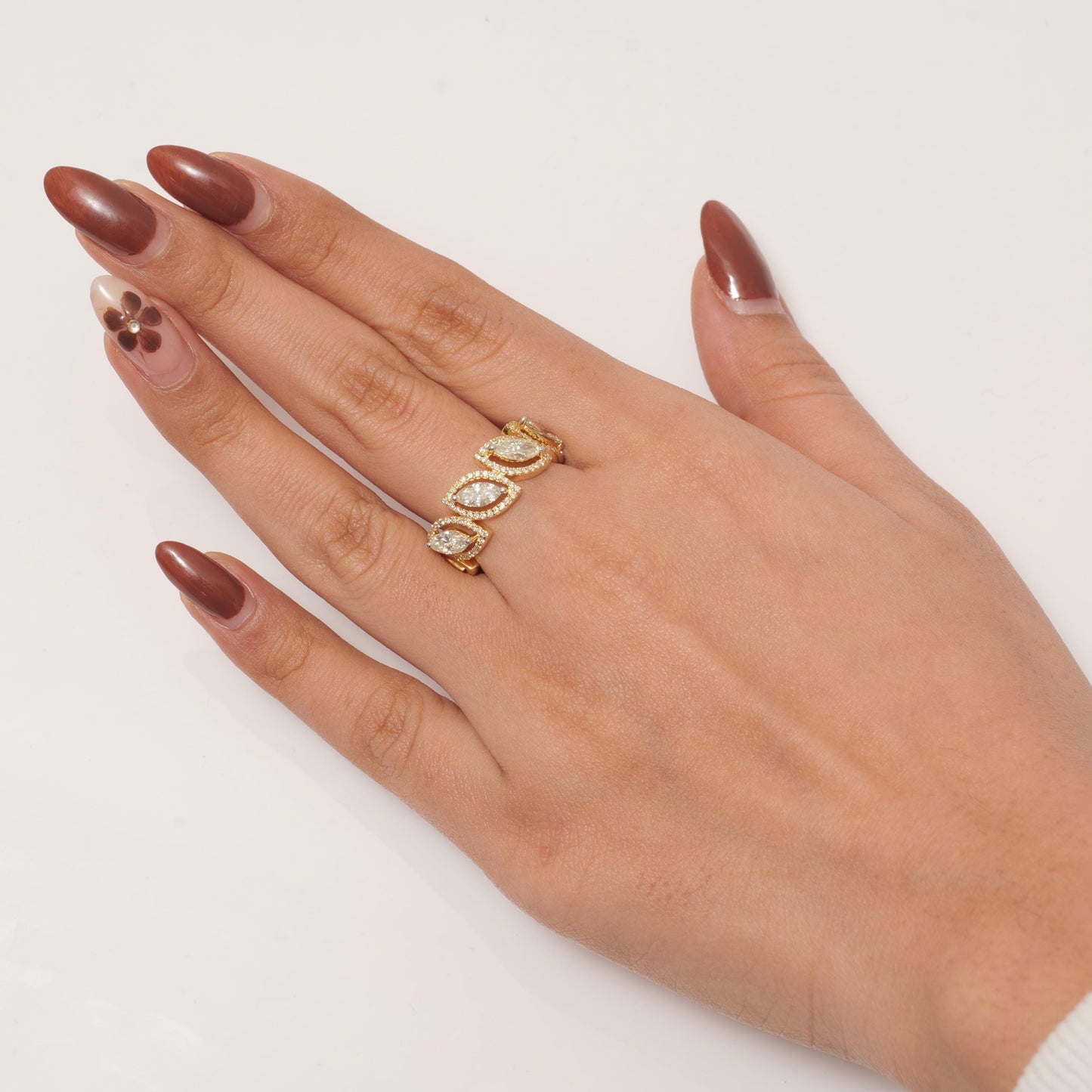 Marquise Leaves Natural Diamond Band Ring