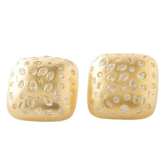 Gold Square Dome Natural Diamond Studs