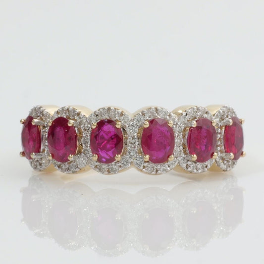 Oval Ruby Halo Natural Diamond Promise Ring