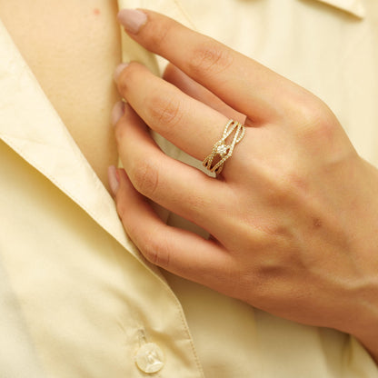 Criss Cross Solitaire Natural Diamonds Engagement Ring