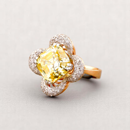 Citrine Diamond Ring In 14kt Solid Gold