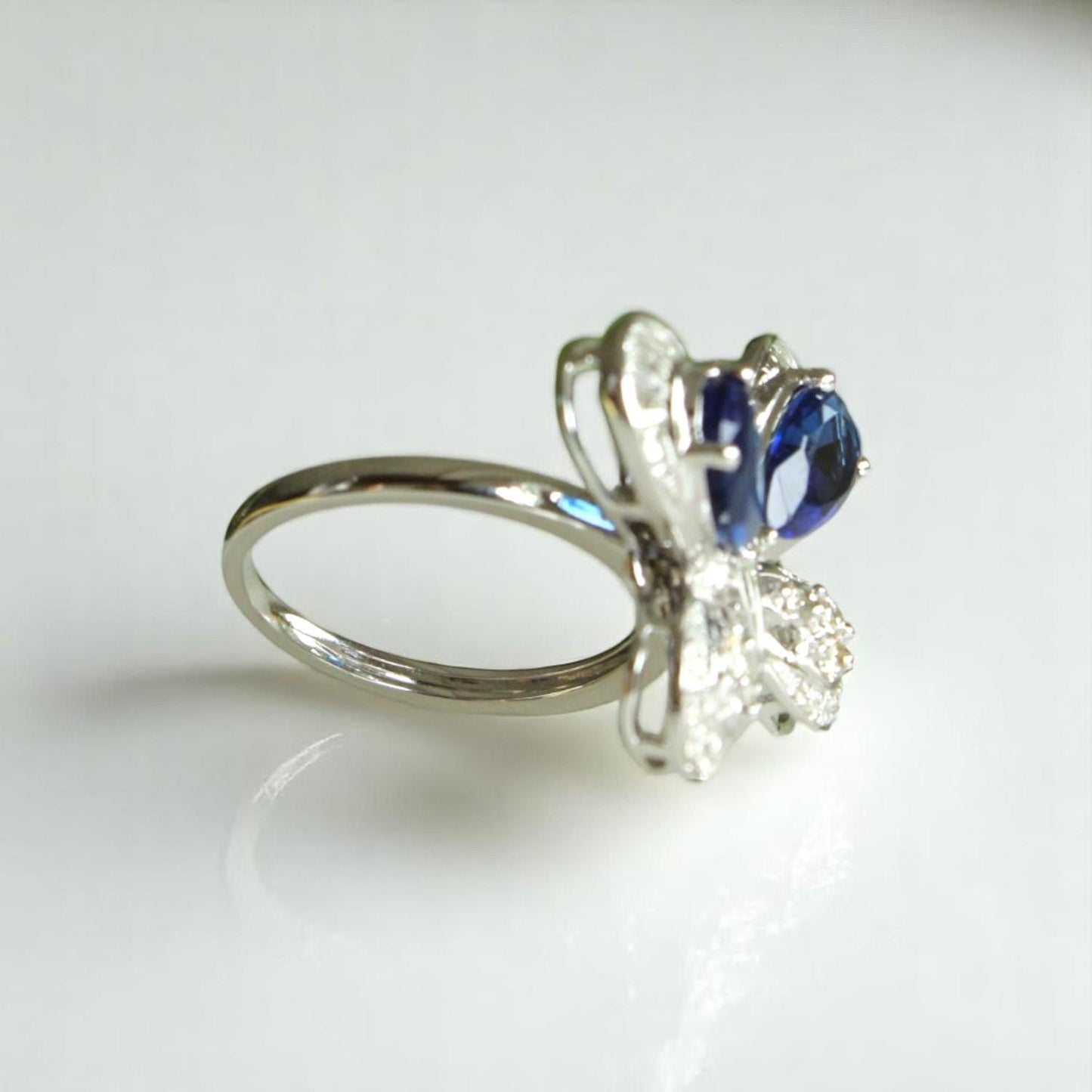 Blue Sapphire Butterfly Diamond Ring