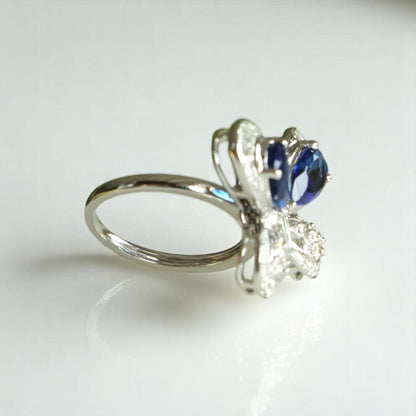 Blue Sapphire Butterfly Diamond Ring