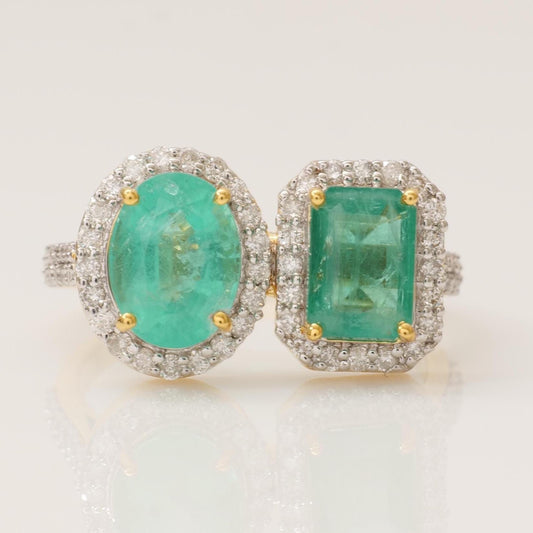 Emerald Gemstone Halo Diamond Ring