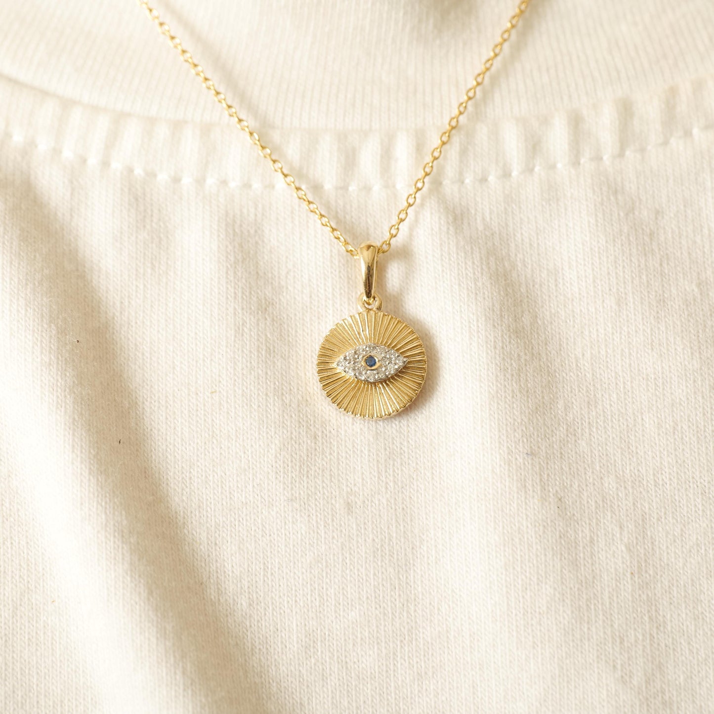 Evil Eye Medallion Diamond Pendant Necklace