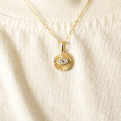 Evil Eye Medallion Diamond Pendant Necklace