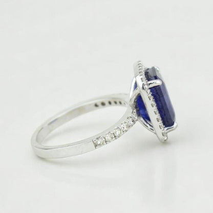 Blue Sapphire Halo Diamond Ring