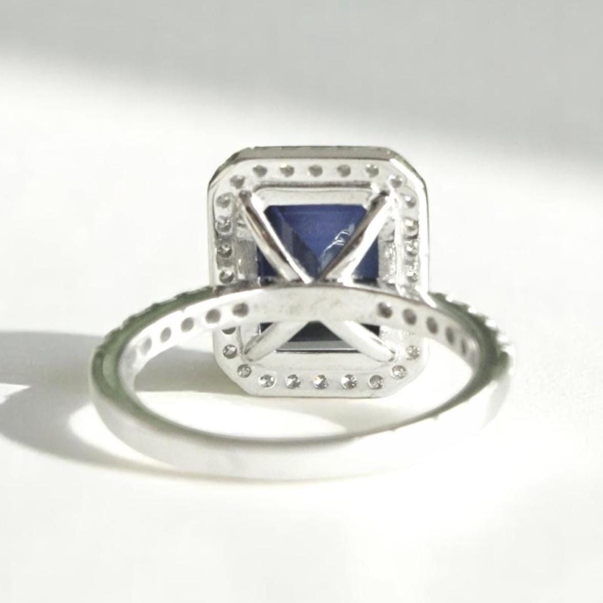 Blue Sapphire Halo Diamond Ring