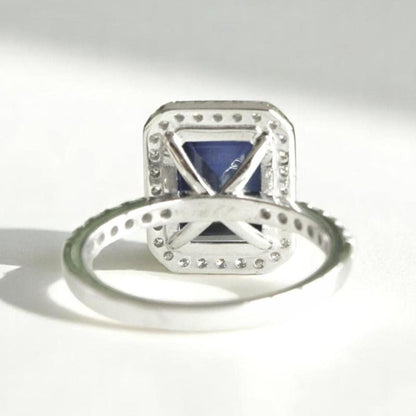 Blue Sapphire Halo Diamond Ring