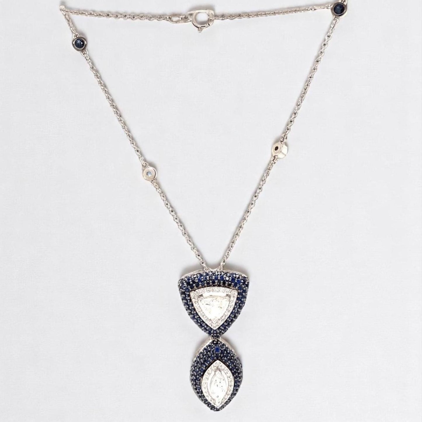 Fancy Diamonds Pendant Necklace with Blue Sapphires