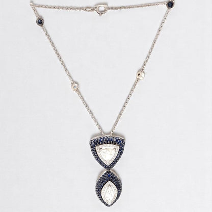 Fancy Diamonds Pendant Necklace with Blue Sapphires