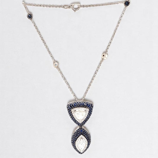 Fancy Diamonds Pendant Necklace with Blue Sapphires
