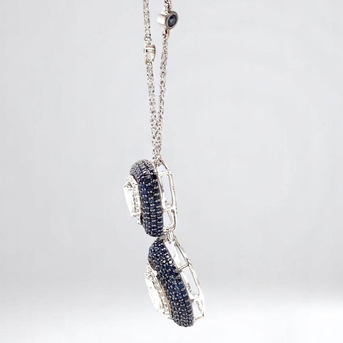 Fancy Diamonds Pendant Necklace with Blue Sapphires