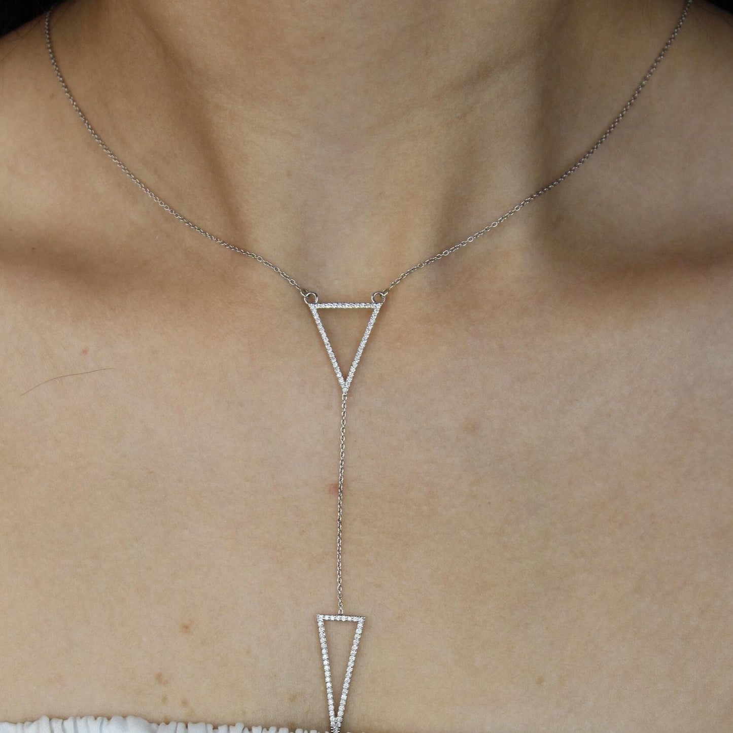 Double Triangle Natural Diamond Charm Necklace