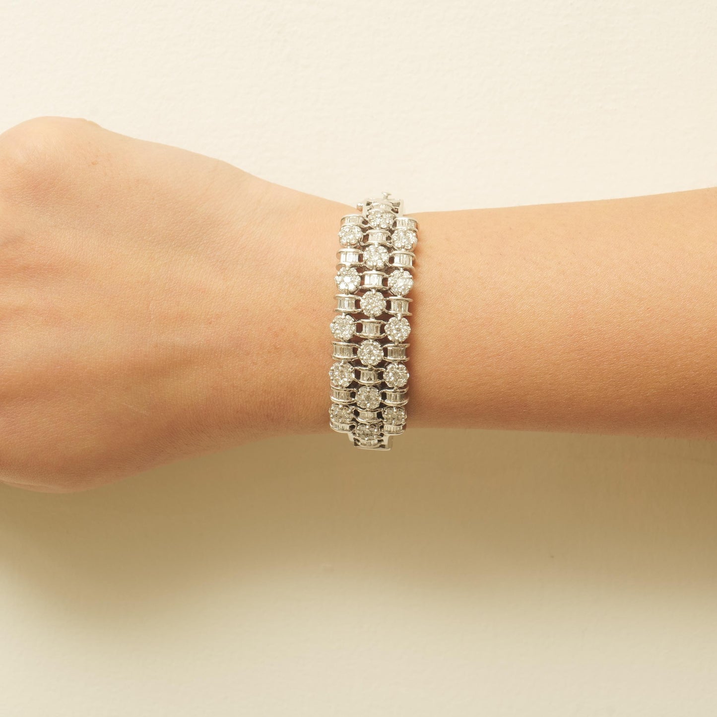 Triple Row Natural Diamond Wide Bracelet