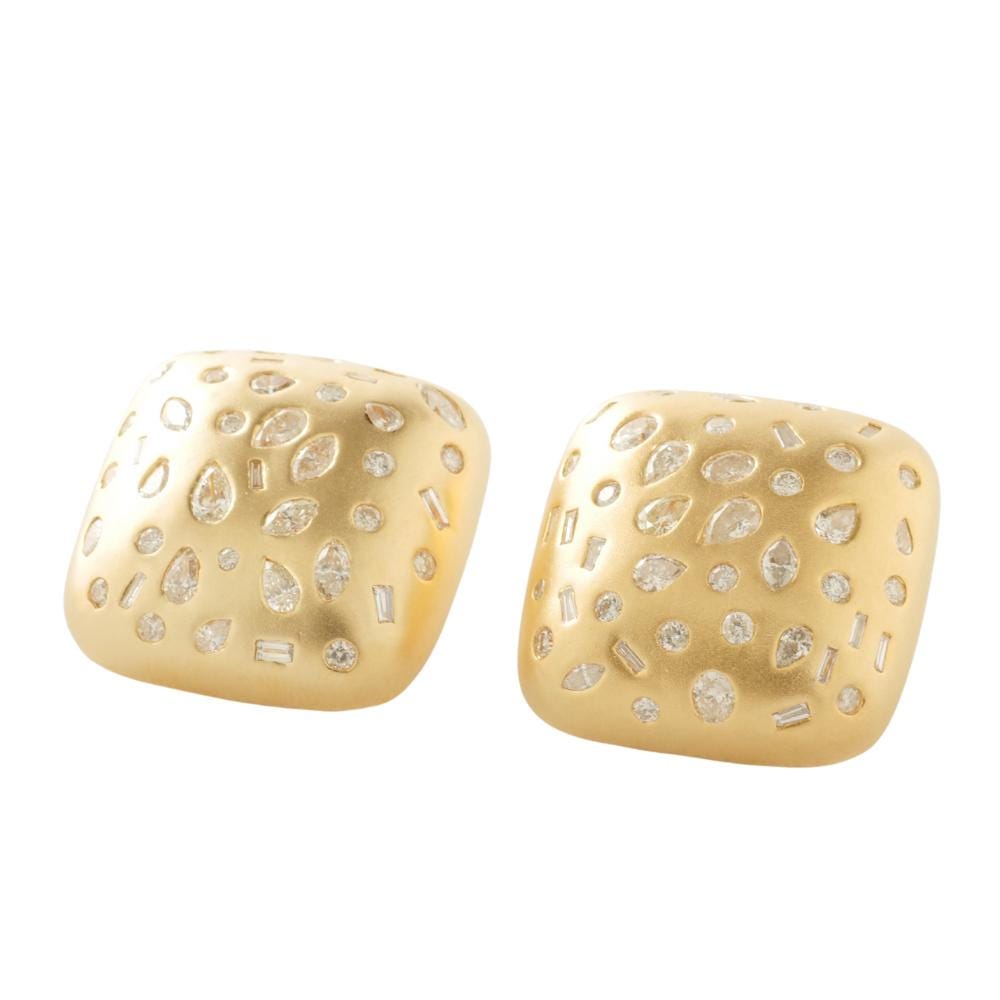Gold Square Dome Natural Diamond Studs