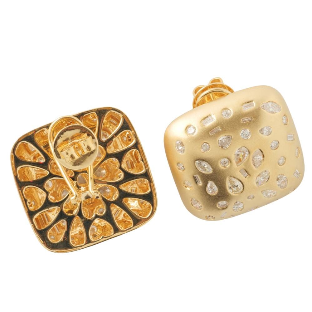 Gold Square Dome Natural Diamond Studs