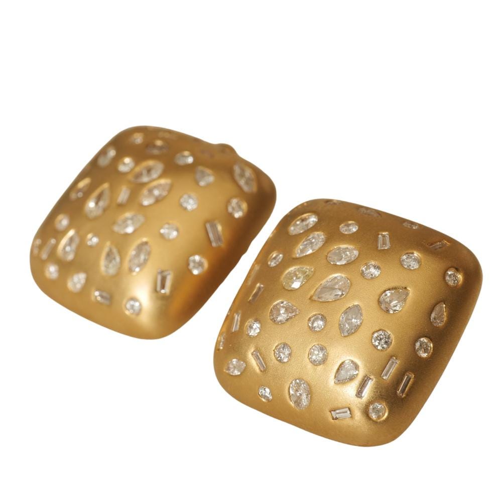Gold Square Dome Natural Diamond Studs