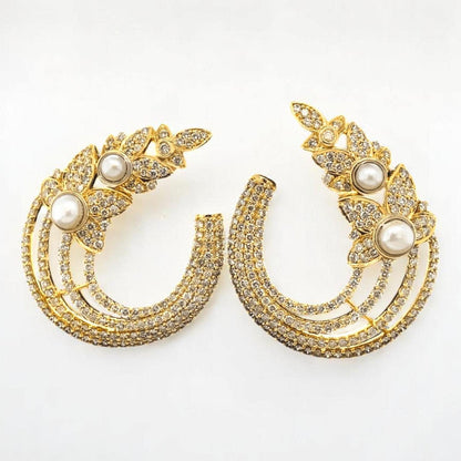 Leaves Stud Pearl Diamond Earrings